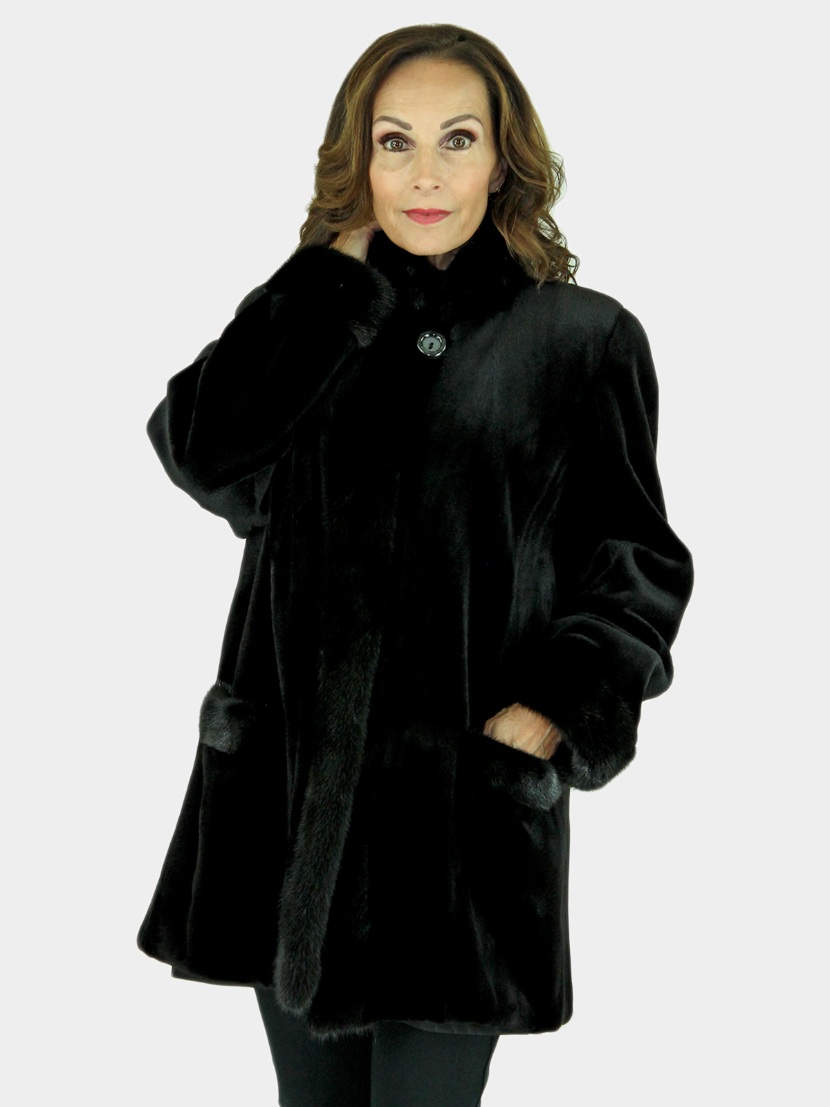 Woman's Black Sheared Mink Fur Jacket Reversing to Rain Fabric