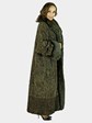 Woman's Brown Plus Size Persian Lamb Fur Coat with Fox Tuxedo Front and Cuffs