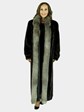 Woman's Deep Mahogany Female Mink Fur Coat with Indigo Fox Tuxedo Front