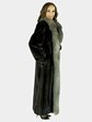 Woman's Deep Mahogany Female Mink Fur Coat with Indigo Fox Tuxedo Front