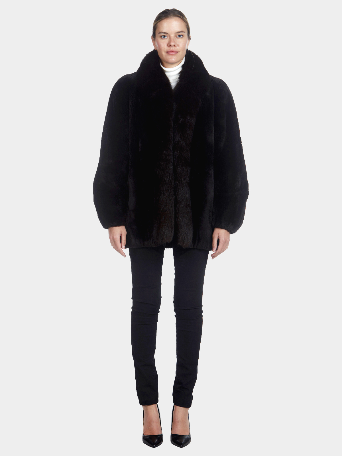Woman's Dark Brown Sheared Beaver Fur and Fox Fur Jacket