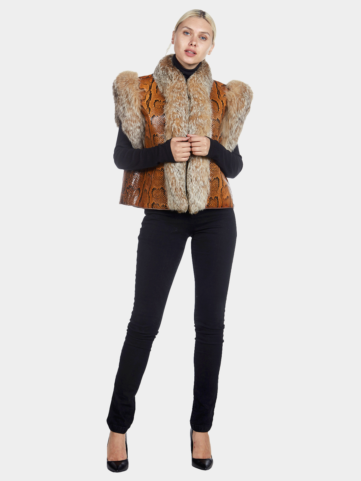 Woman's Orange Snakeskin and Lynx Fur Vest