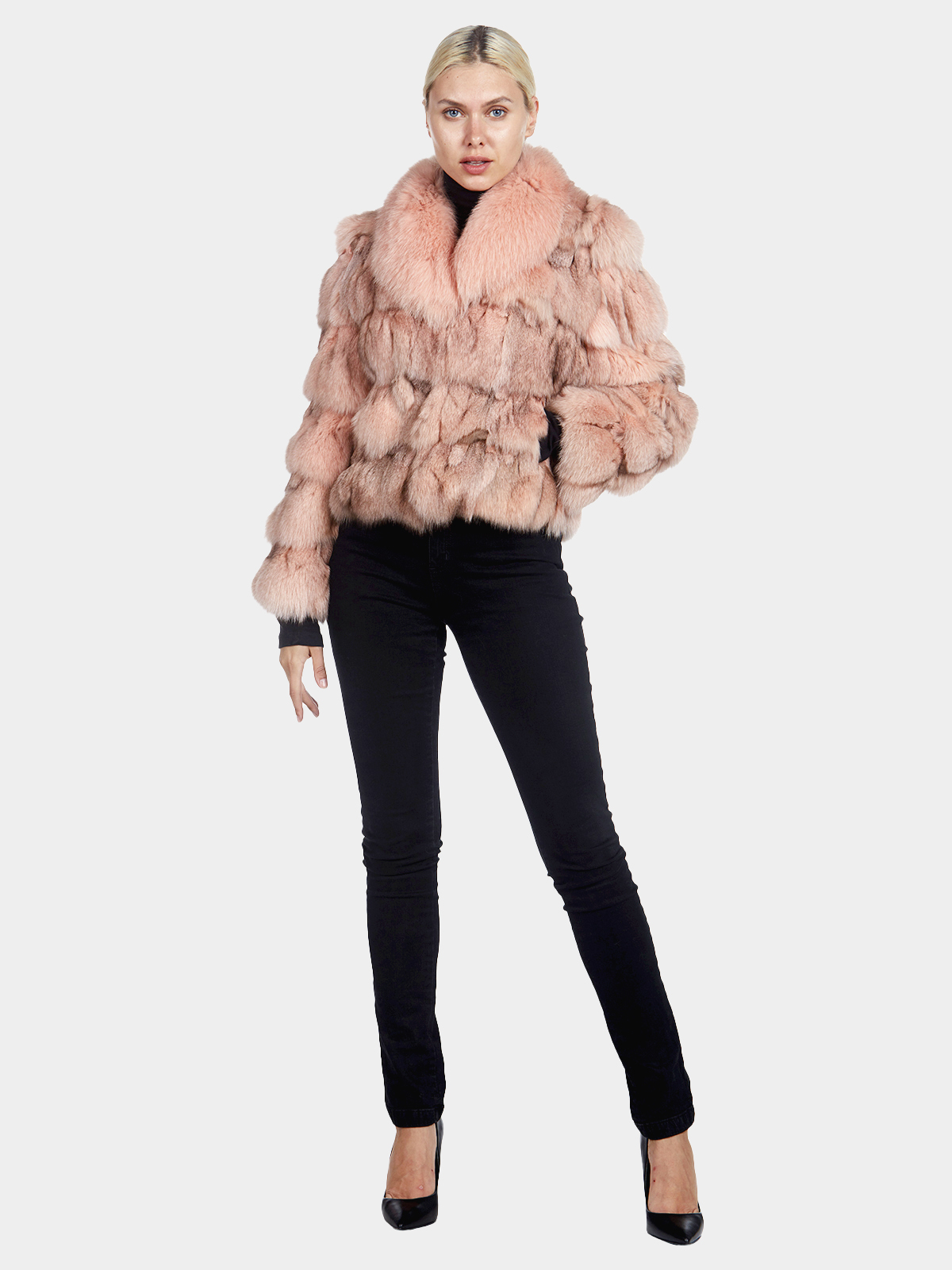 Woman's Pink Dyed Fox Fur and Rabbit Fur Jacket