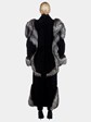 Woman's Full Length Black Broadtail Lamb and Silver Fox Fur Coat