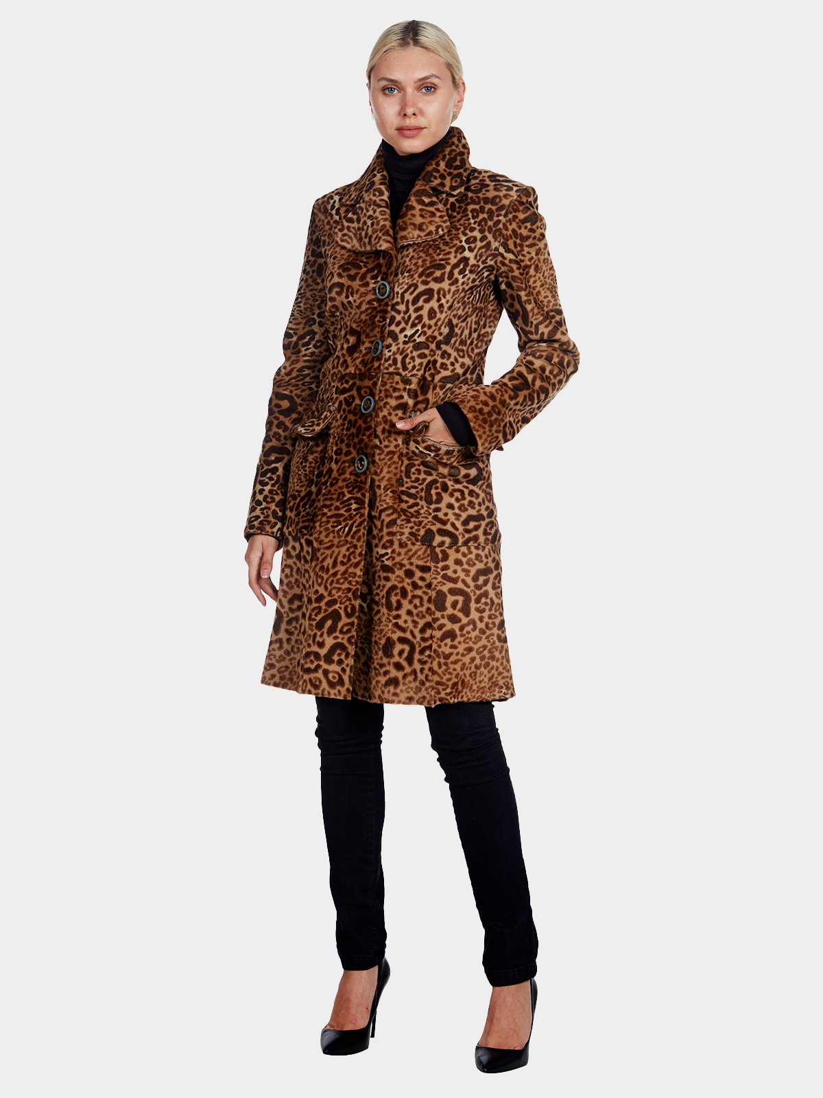 Woman's Georgio Armani Leopard Printed Lamb Coat