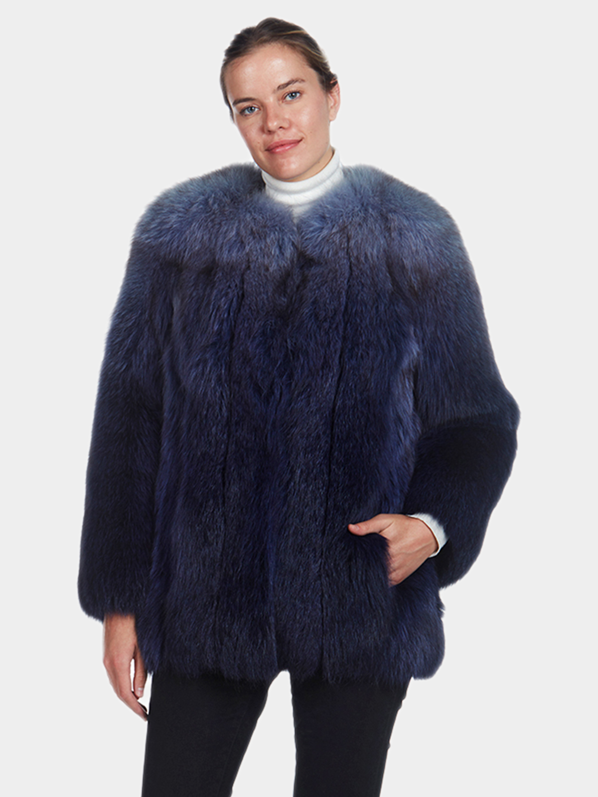 Woman's Blue Ombre Dyed Fox Fur Jacket