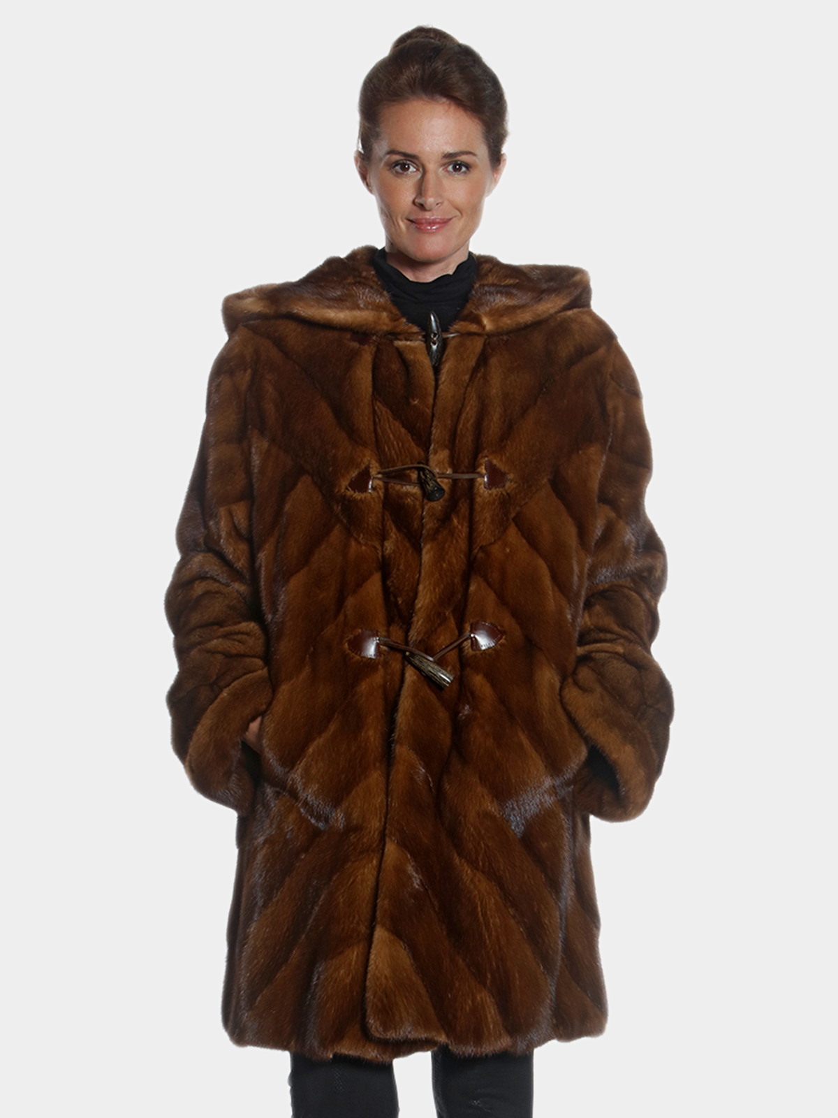 Woman's Mahogany Dyed Mink Fur Chevron Parka