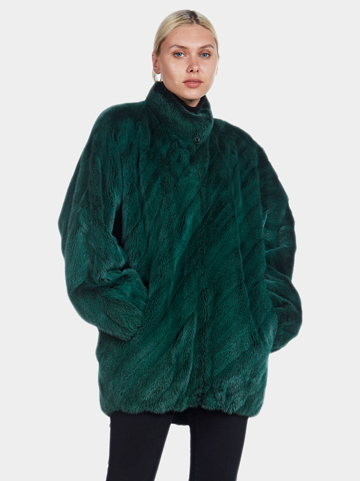 Woman's Dyed Emerald Green Mink Fur Jacket