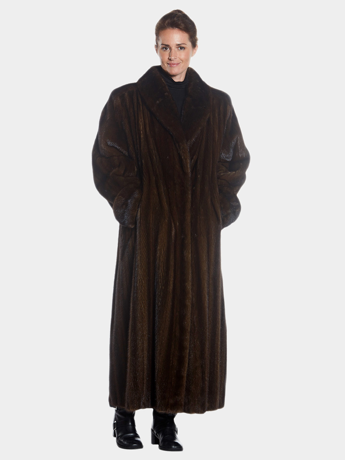 Woman's Plus Size Full Length Mahogany Female Mink Fur Coat