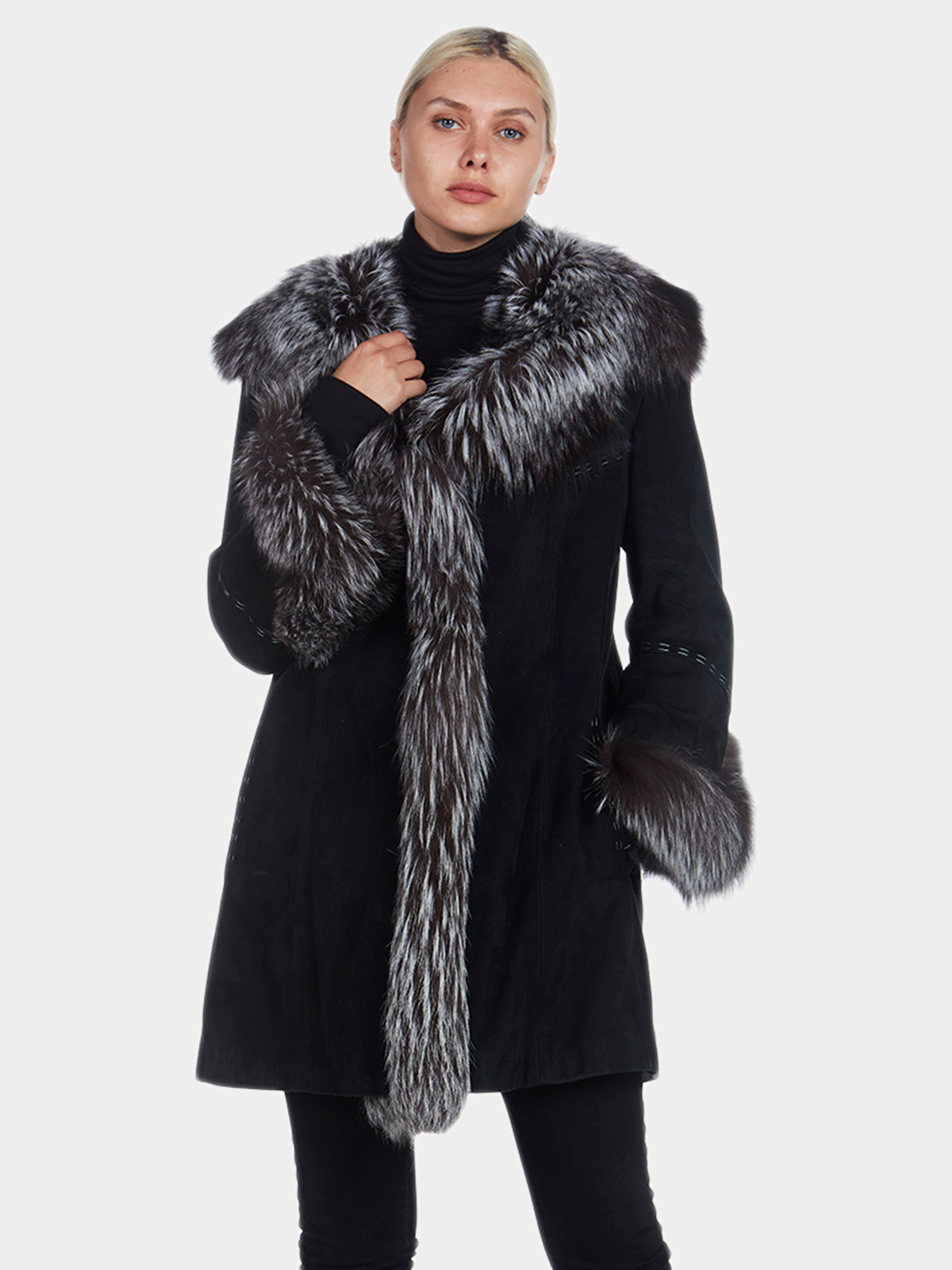 Woman's Ponte Vecchio Black Suede and Fox Fur Stroller