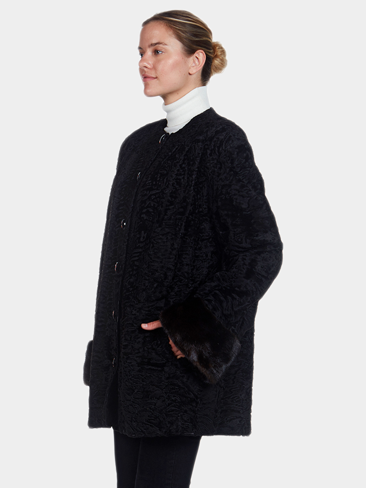 Alixandre New York Black Dyed Lamb and Mink Fur Stroller | Estate Furs