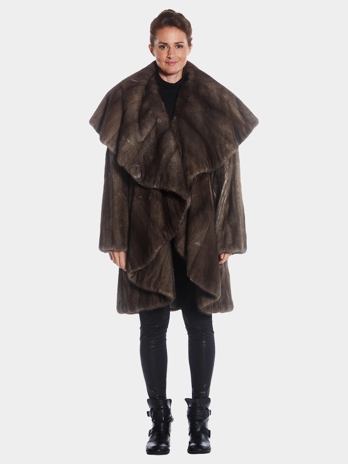 Woman's Blue Iris Mink Fur Coat with Ruffle Details
