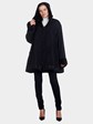 Woman's Black Fabric Raincoat with Sheared Mink Fur