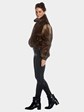 Woman's Brown Long Hair Otter Fur Bomber Jacket