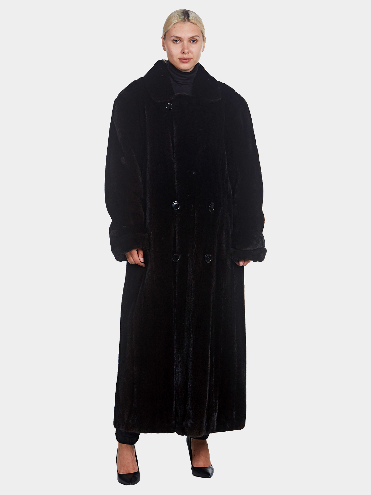 Woman's Double Breasted Mink Fur Full Length Coat