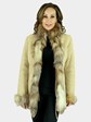 Woman's Italian Cream Shearling Lamb Jacket with Crystal Fox Tuxedo Front