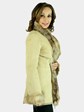 Woman's Italian Cream Shearling Lamb Jacket with Crystal Fox Tuxedo Front