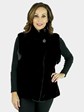Woman's Black Sheared Beaver Fur Vest with Mink Trim Reversible to Leather