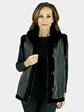 Woman's Black Sheared Beaver Fur Vest with Mink Trim Reversible to Leather