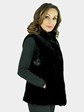 Woman's Black Sheared Beaver Fur Vest with Mink Trim Reversible to Leather