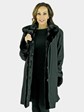 Woman's Black Sheared and Grooved Mink Fur Stroller Reversing to Rain Fabric
