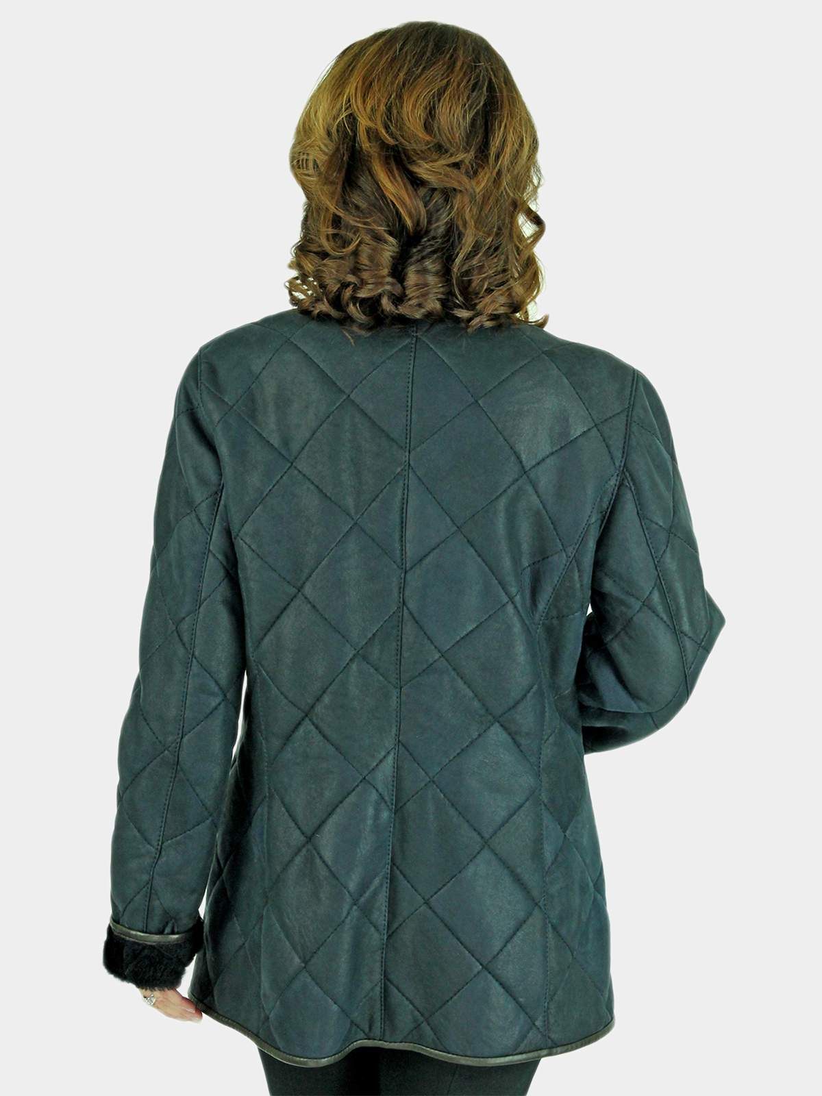 Woman's Chris Navy Quilted Shearling Lamb Jacket