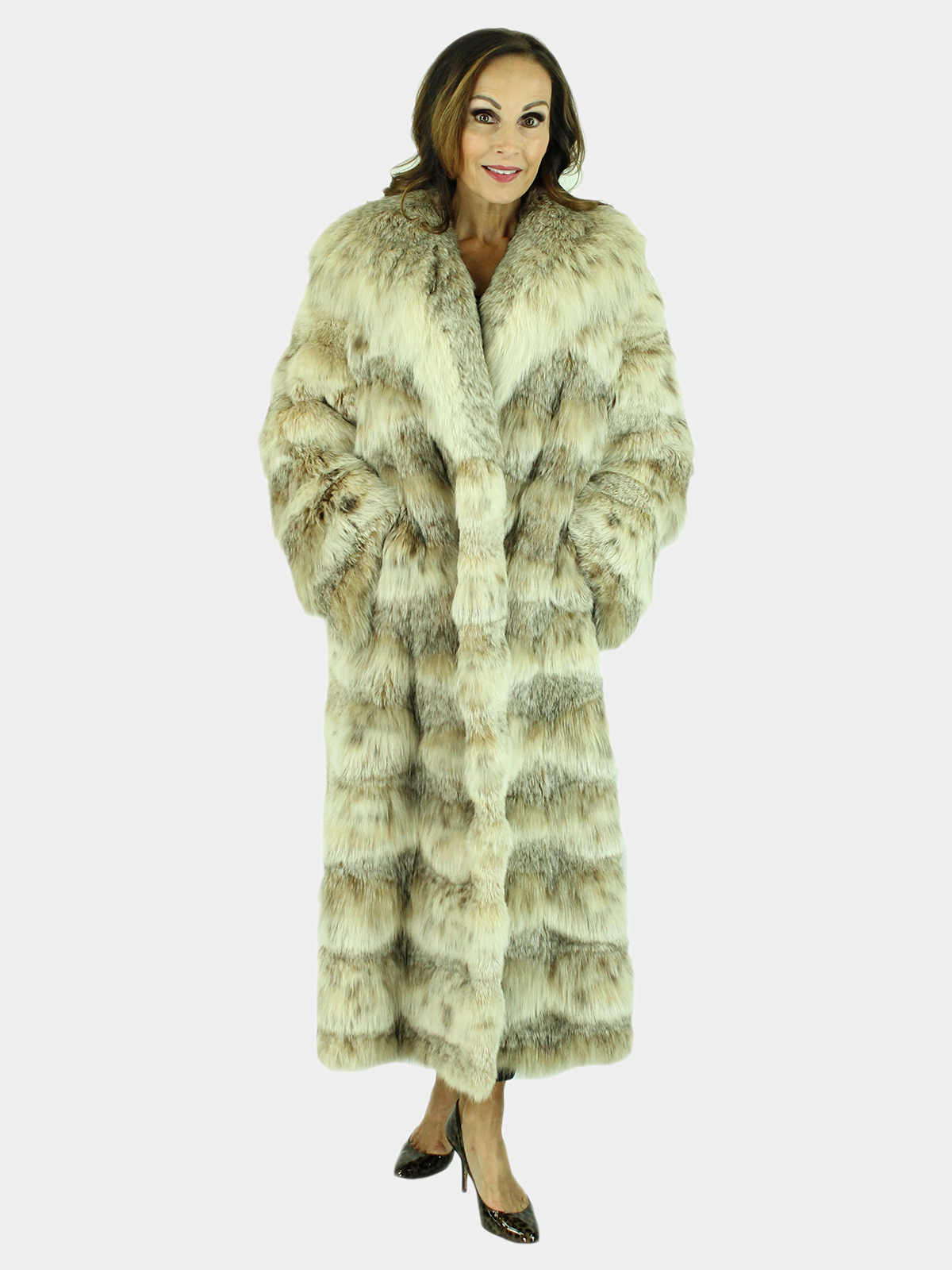 Woman's Natural Canadian Lynx Fur Coat with Horizontal Cut Style