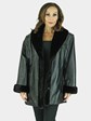 Woman's Black Leather Jacket with Ranch Mink Collar, Cuffs, and Front