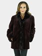 Woman's Burgundy Sheared Mink Fur Reversible Jacket with Traditional Mink Trim