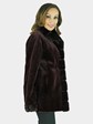 Woman's Burgundy Sheared Mink Fur Reversible Jacket with Traditional Mink Trim