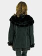 Woman's Black Suede Shearling Lamb Parka with Mink Trim