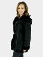 Woman's Black Suede Shearling Lamb Parka with Mink Trim