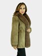 Woman's Cord Cut Pastel Mink Fur Jacket with Fox Tuxedo Front