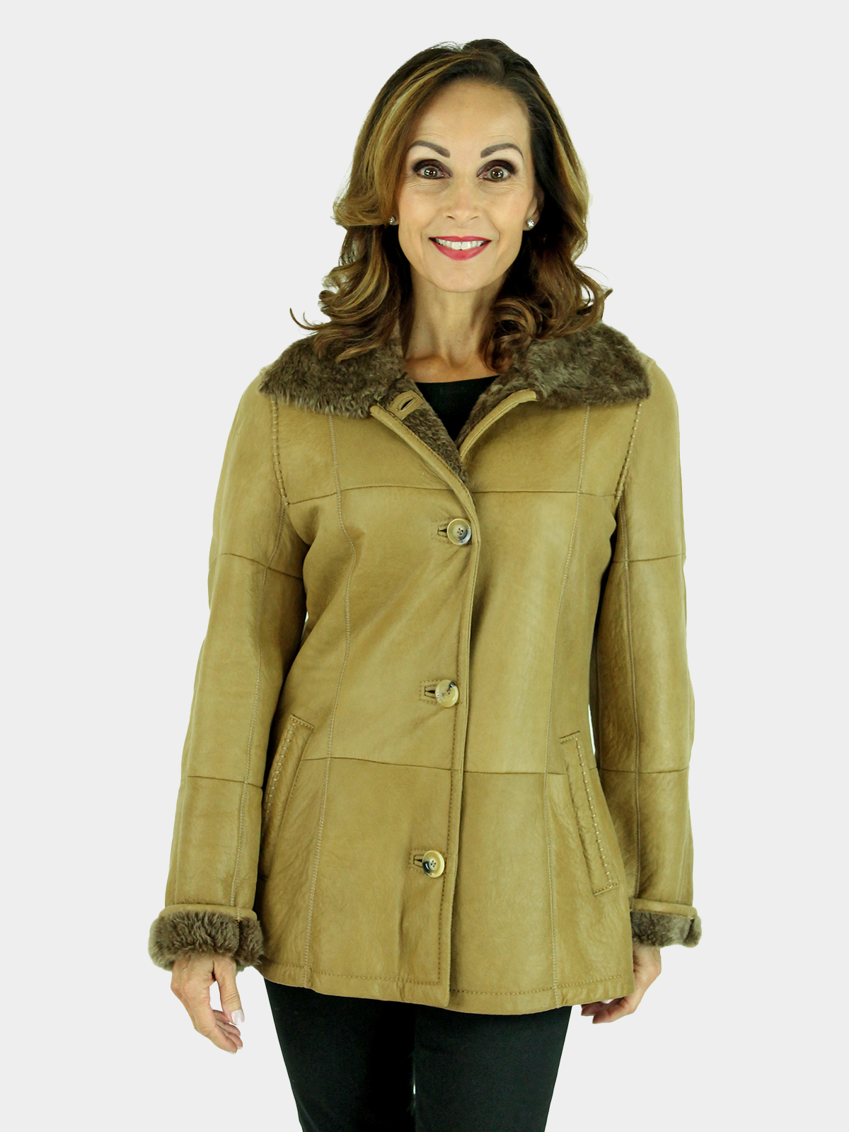 Christ Woman's Camel Shearling Lamb Jacket