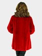 Woman's Red Sheared and Grooved Beaver Fur Jacket with Black Fox Trim