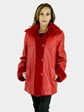 Woman's Red Leather Jacket with Reversible Red Sheared Mink Lining