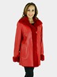 Woman's Red Leather Jacket with Reversible Red Sheared Mink Lining