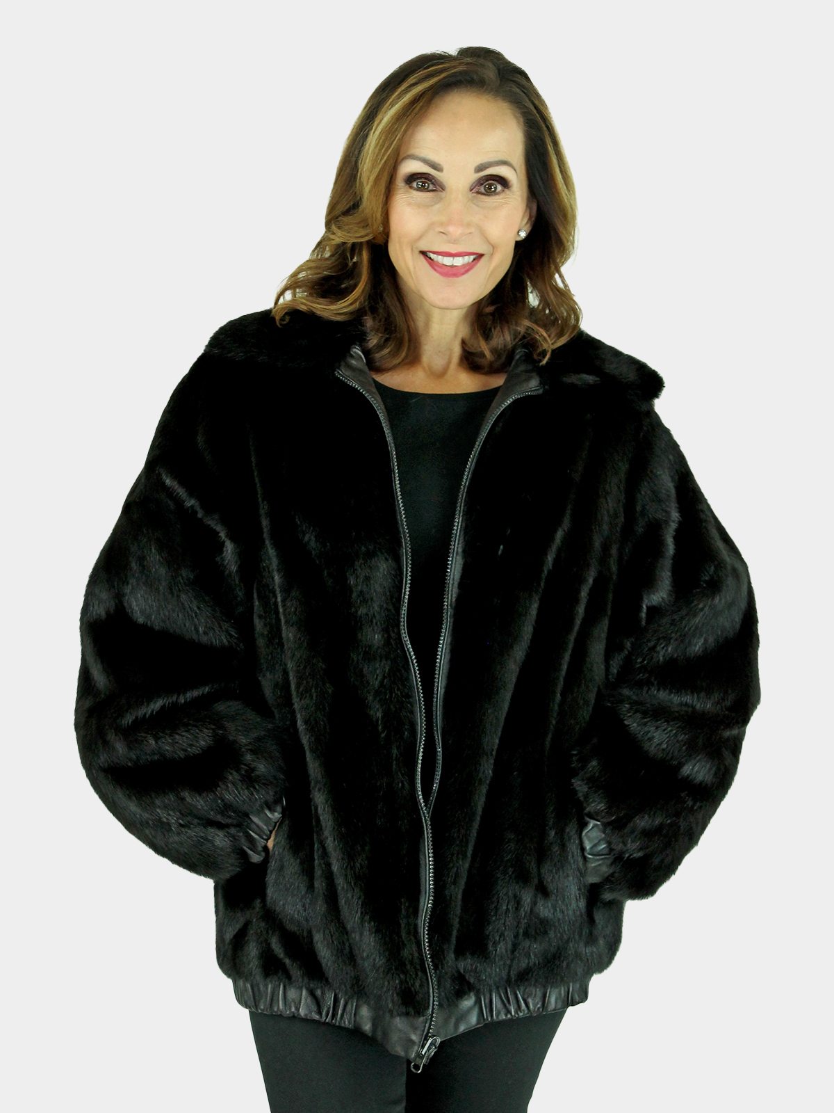 Woman's Ranch Mink Fur Jacket Reversing to Leather