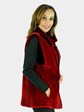 Woman's Red Sheared Beaver Fur Vest Reversible to Leather