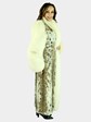 Woman's Natural Cat Lynx Fur Coat with Shadow Fox Tuxedo Front and Sleeves