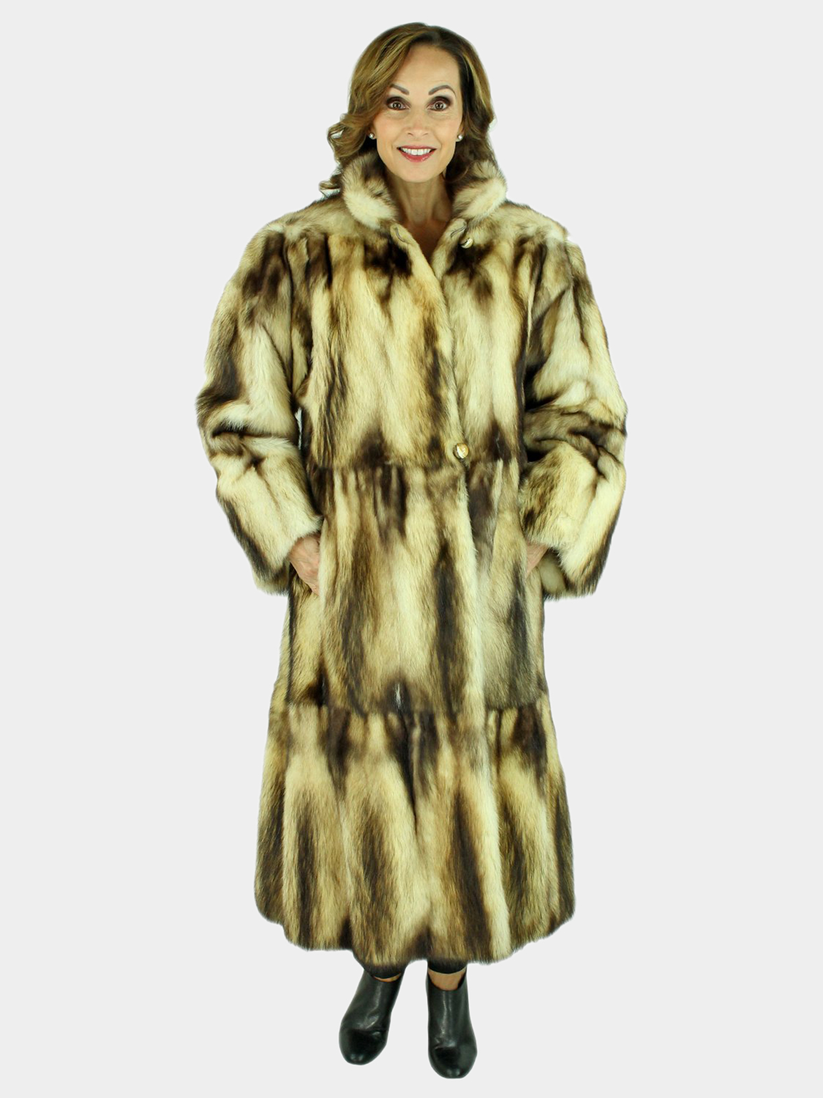 Woman's Natural Fitch Fur Swing Coat, Reversible to Rain Fabric