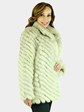 Woman's Chevron Pattern Blue Fox Fur Jacket