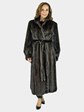 Woman's Dark Mahogany Female Mink Fur Coat with Fur Belt