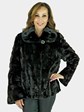 Woman's Black Sheared Mink Fur Jacket with Laser Grooving