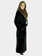 Woman's Laser Grooved Sheared Mink Fur Coat with Sable Collar