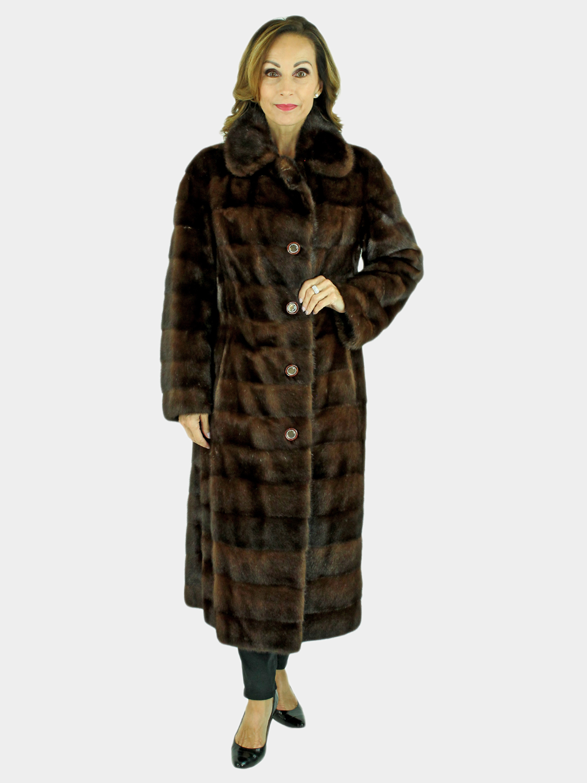 Woman's Horizontal Cut Mahogany Mink Fur Coat