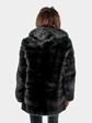 Woman's Rizal Slate Grey Mink Fur Parka with Double Fur Hood