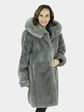 Woman's Grey Sheared Beaver Fur Stroller with Detachable Fox Trimmed Hood