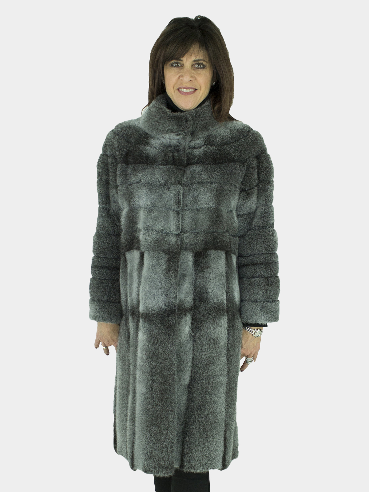 Woman's Rizal Grey Cross Mink Fur 7/8 Coat