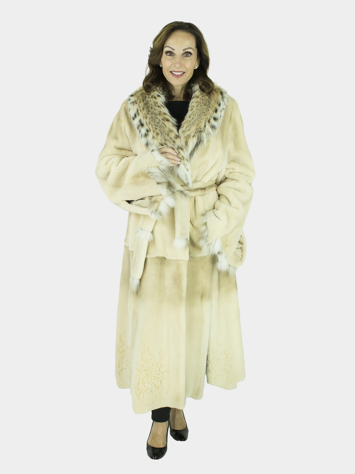 Woman's Blush Semi-sheared Mink Fur 7/8 Coat